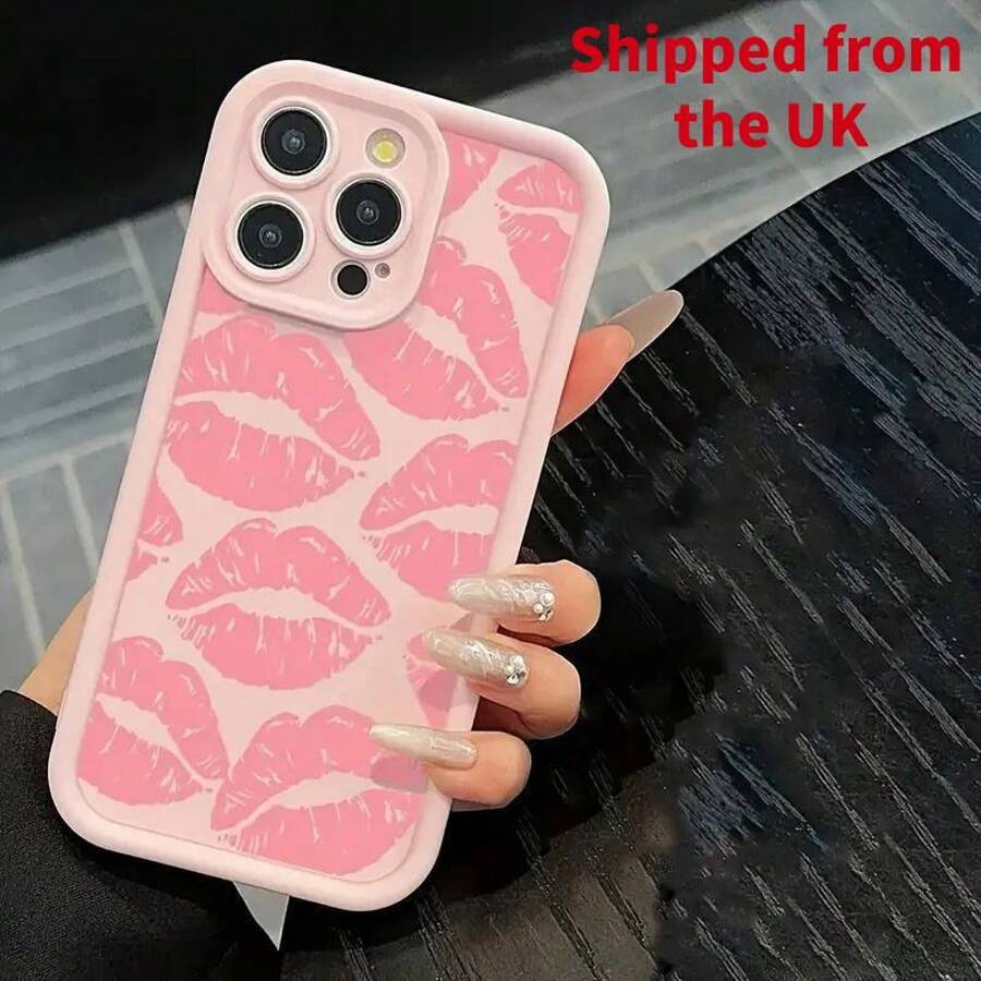 Lip Pattern Phone Case, Fashion Phone Protective Cover, Phone Accessory Compatible With IPhone 11 12 13 14 15 16 Pro Max - Pink - View 1
