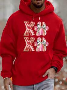 Sudadera con capucha para hombres, diseño de huella de pata Xo, leopardo y rayas rosas, top versátil casual de otoño e invierno, adecuado para ropa de ocio y deportiva, regalo de moda - Rojo - Ver 6