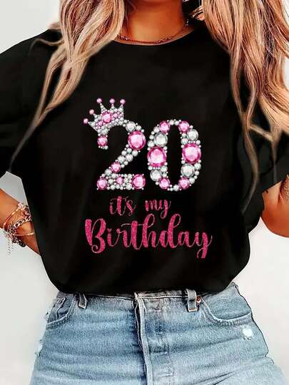 100% Cotton Fashion Tshirt 20 It's My Birthday 20th Birthday 20 Years Old Bday T-Shirt Short Sleeve Round Neck Casual Top For Summer & Spring, Women's Men's Graphic Tee