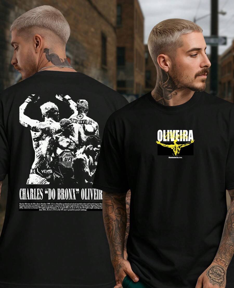 Unisex T-Shirt Featuring Fighter Charles Oliveira Do Bronx, Brazilian MMA Champion, Martial Arts Sport. - màu đen - Xem 1