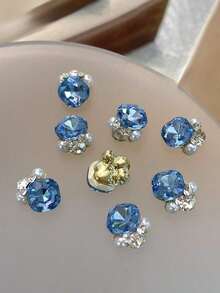 10/30pcs Cobalt Blue Cascading Crystals - Asymmetric Heart Pendant, Sparkling Like Diamonds, Luxurious 3D Cluster Decoration, Suitable For Nail Art, Adhesive, Nail Gemstones - 藍色 - 查看 8