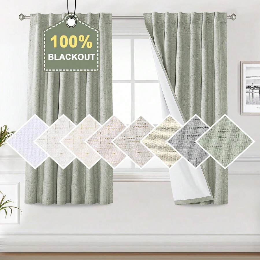 % Blackout Curtains Bedroom 84 Inches Long, Back Tab/Rod Pocket Faux Linen Blackout Curtains 2 Panels Thermal Insulated Curtains & Drapes Living Room, Decor, W52 X L84 - 聖人 - 查看 1