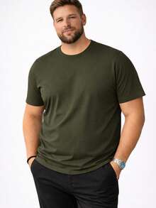 Men's Basic Plain Short-Sleeve T-Shirt Plus Size Summer Loose None Christmas Halloween - Dark Green - View 4