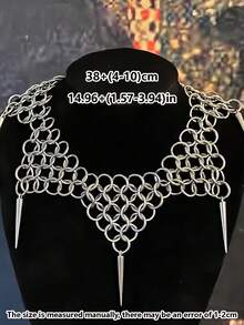 1 件几何圆形环绕锥形吊坠项链，带铆钉尖刺，多层朋克哥特式银项链，适合男女，日常佩戴或派对 - 銀色 - 查看 8