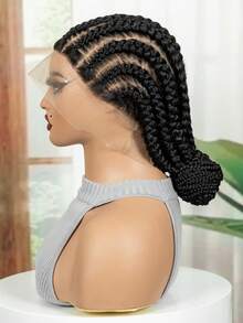 14英寸舒适耐热蕾丝前假发 - 自然发型，柔软轻盈设计 - 黑色 - 查看 4