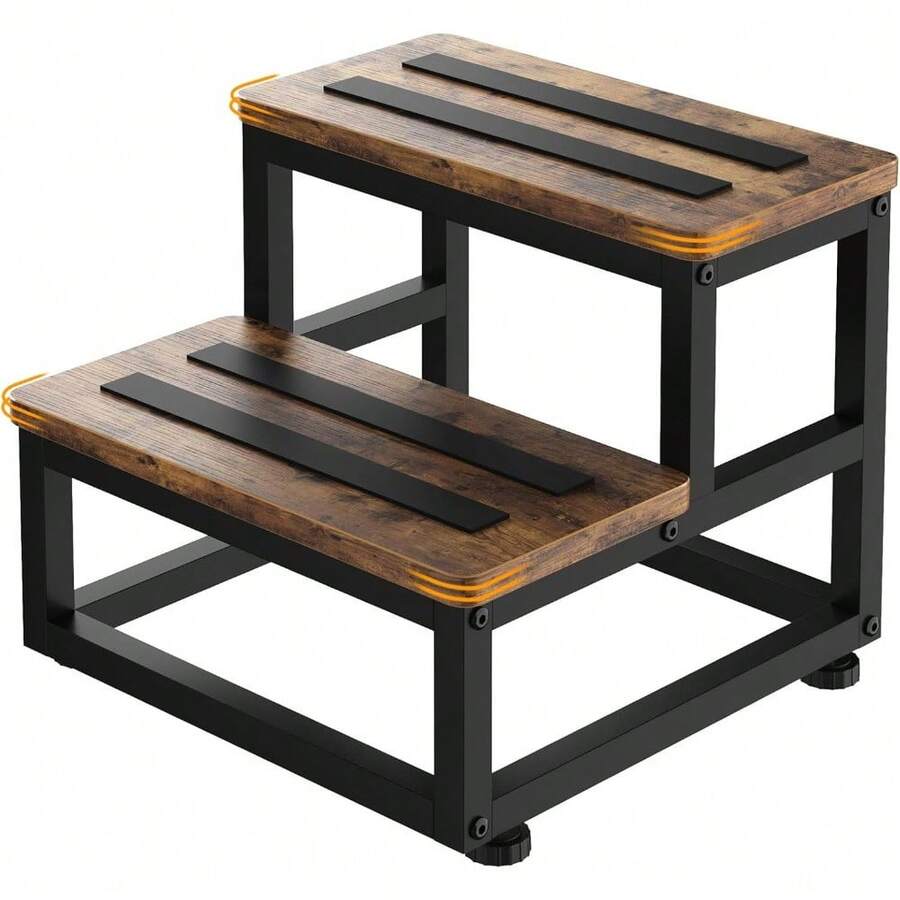 CYPNJeeLeeko Taburete EscalónBanquito de Madera para niños y Adultos Banco Infantil Multiusos con Estructura de Metal y Base Antideslizante Cocina y Cama Marrón 2 PeldañosFashion - 219668292 - Ver 1