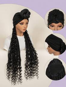 Long Braided Wig With Soft Elastic Cap, Bohemian Curly Synthetic Full Wig, Easy To Wear, Suitable For Women's Daily And Party Wear - Black - View 5