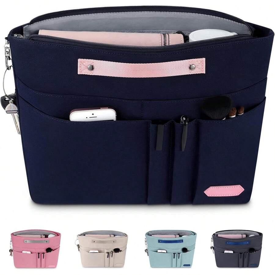 ¡RecomendadoHyFanStr organizador de carteras, organizador de bolsa con cierre para mujer, organizador de bolsa con 15 bolsillos, color beige, L¡Top de Temporada - Rosa - Ver 1