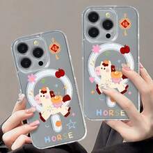 Cartoon horse phone case suitable for  17 16 16E 15 14 13 12 11 Pro Max 17 Air 16 Plu Transparent magnetic suction is simple and elegant, easy to charge, and acrylic material has a better hand feel - SKU1-1549WXcaballo de dibujos animados - Ver 3