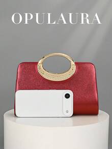 OpulAura 1件装酒红色闪亮水晶装饰晚宴手拿包，奢华闪亮正式手提包，适合晚宴、派对、婚礼、生日派对、新娘配饰 - 酒紅色 - 查看 5