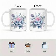 1 Pc 11oz Ceramic Mug, Glittering Frost Rose Bouquet - Stunning Watercolor Graphic Of Icy Blue And Pink Roses Dusted With Shimmering Sparkles And Jewels; A Luxurious Gift For Wives, Mothers, And Girlfriends, Ideal For Celebrating Birthdays, Anniversaries, And Mother's Day - White - View 7