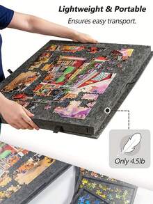 1 Set Tappetino Puzzle Pieghevole/Verticale in Feltro con 4 Cassetti, Adatto per Puzzle Fino a 500 Pezzi, Tappetino Puzzle Pieghevole e Portatile di Grandi Dimensioni - Multicolore - Visualizzare 7