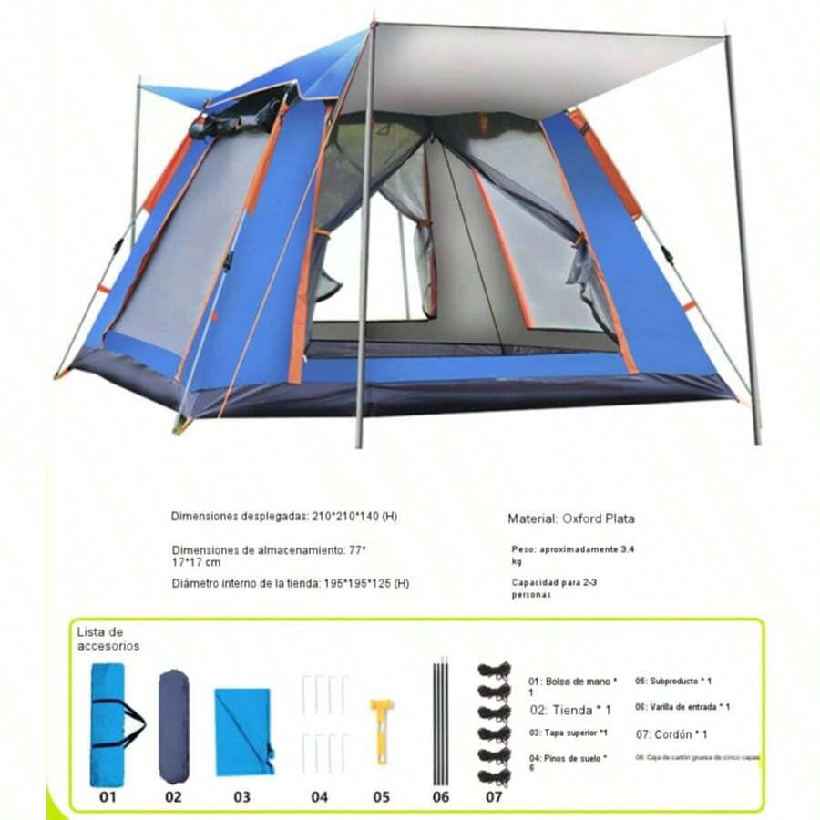 Carpa de Campamento Oxford con Revestimiento Plateado, Bloquea 99% UV, Protección Solar para Playa y Camping - Azul - Ver 1