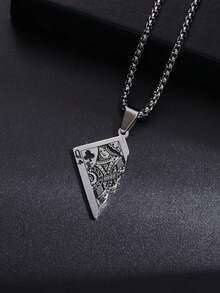 SeuSuk 1pc Men's Stainless Steel Half Poker Card K Pendant Necklace, Fashionable & Creative - The New - View 2