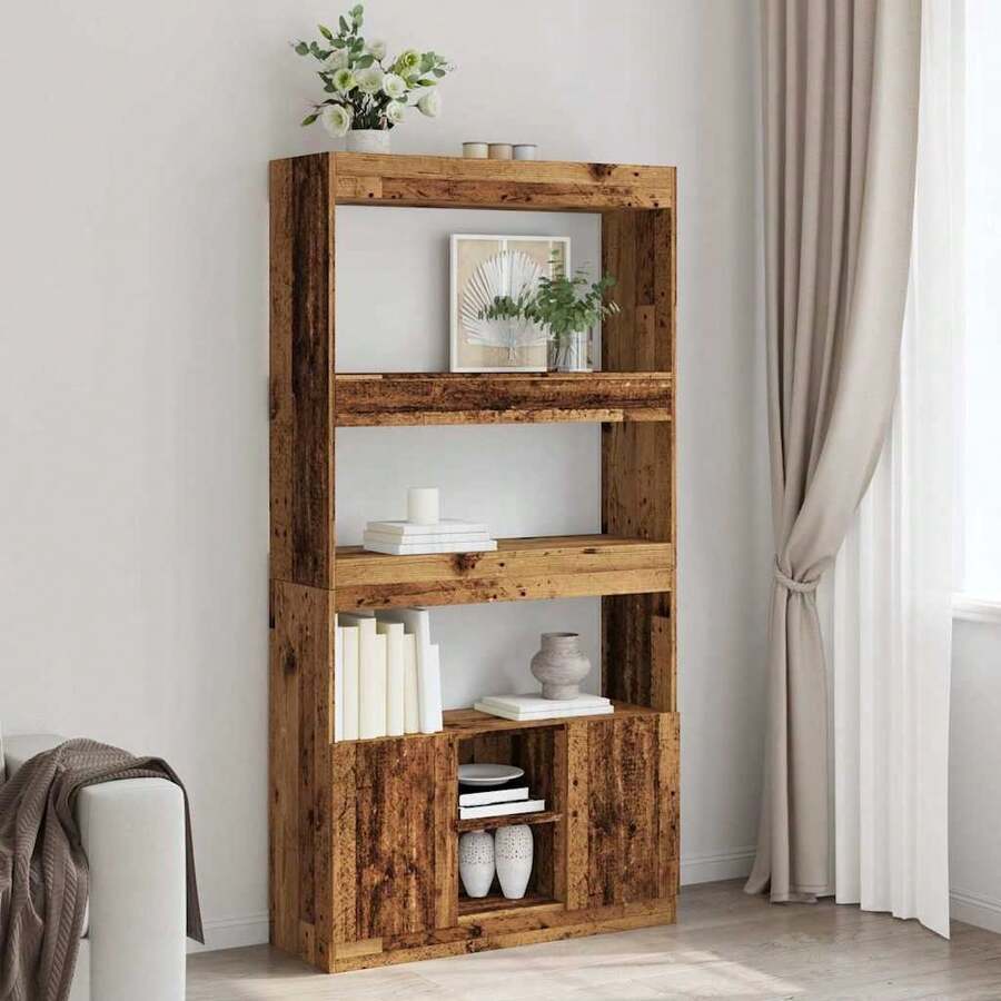 vidaXL Buffet haut vieux bois 92x33x180 cm bois d'ingénierie - Castano - Visualizzare 1