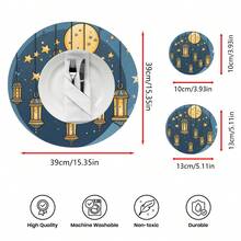 2片/4片/6片装硅胶餐垫，饰有月亮和伊斯兰灯笼图案，伊斯兰节日礼物，阿拉伯风格节日装饰，适用于餐桌、咖啡吧，四季皆宜，可水洗，可作餐垫、杯垫、沥水垫、厨房餐桌垫、室内/室外派对装饰、家居装饰，理想礼物 - 彩色 - 查看 9