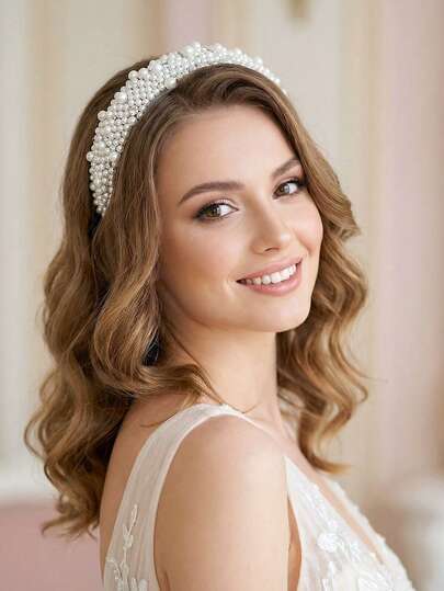 1pc Pearl Headband, Elegant Minimalist Design With Rhinestone Decor, Wide-Banded Headpiece Suitable For Bride, Wedding, Festival, Party, Date, Casual, Valentine's Day, Women Hair Accessories