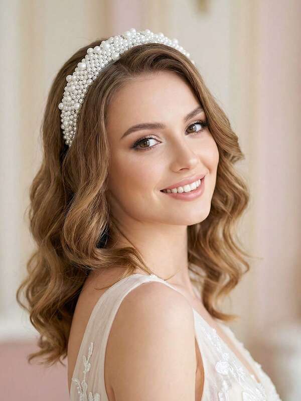 1pc Pearl Headband, Elegant Minimalist Design With Rhinestone Decor, Wide-Banded Headpiece Suitable For Bride, Wedding, Festival, Party, Date, Casual, Valentine's Day, Women Hair Accessories