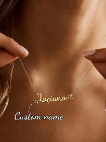 Personalized Matte Name Heart Necklace, Stainless Steel Pendant Customized Letter Necklace, Birthday Jewelry Gift For Women - Gold - Normal Chain 1 - View 1