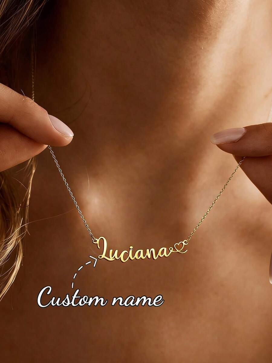 Personalized Matte Name Heart Necklace, Stainless Steel Pendant Customized Letter Necklace, Birthday Jewelry Gift For Women - Gold - Normal Chain 1 - View 1