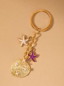 1个金属海星贝壳吊坠钥匙扣，节日礼物 - 款式1 - 查看 1