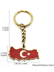 Stainless Steel Turkey Map Flag Keychain, Unisex, Available In Gold And Silver, Turkey Keyring, Car Accessories, Cute Gothic Y2K Style - Multicolor - View 3