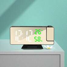 1pc Digital Projection Alarm Clock With Temperature & Humidity Display, Large LED Screen, USB Powered Wall Projection Clock, Plastic Rectangular Design, Flat Top, Working Voltage ≤36V, Rotatable Projection - Black - View 11