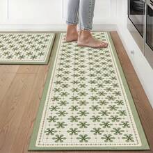 1pc Green Floral Carpet, Kitchen Mat, Kitchen Rug, Doormat, Small Rug, Carpet, Runner Rug, Floor Mat, Home Decor, Area Rug, Outdoor Mat, Bedroom Carpet, Washable Rug - Multicolor - View 2