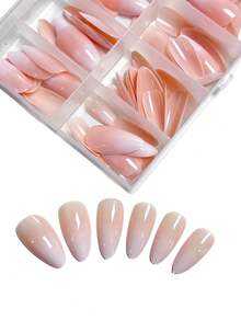 120片/盒 中长款杏仁裸色渐变经典简约粉色渐变白色压制假指甲贴纸，亚克力假指甲贴纸，DIY美甲产品 美甲用品 - 彩色 - 查看 2
