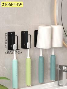 2/4pcs Wall Mounted Toothbrush Holder And Cup Set, Drill-Free Bathroom Toothbrush Organizer Rack, Electric Toothbrush Stand, Suitable For Bathroom, Black/White/Gold