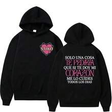 Rapper SAIKO Corazón Album Letters Print Sweatshirts Men Women Harajuku Hip Hop Hoodies Loose Casual Oversized Hoodie Streetwear - Black - View 2