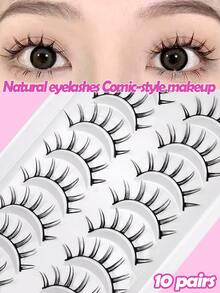 MAGEFY 10 Pairs Pointed Cartoon Black Line Style False Eyelashes, Natural & Realistic, Reusable, 7-12mm Faux Mink Lashes, Suitable For Daily Wear, Waterproof, Cartoon Style, Extended Outer Corner Design, Enlarging Eyes, Delicate & Lightweight, Ideal For Travel, Beach Vacation, Camping - 尖尾漫畫款 - 查看 5