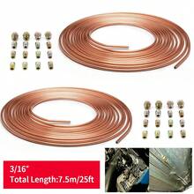 2X 25FT Copper Brake Pipe Hose Line Tube Roll 3/16'' Fittings Tubing Kit 32 Nut - A - View 1