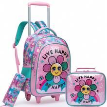Girls Rolling Backpack With Lunch Box And Pencil Case, Suitable For Elementary School Students, Children's Travel Luggage, Designed For Girls