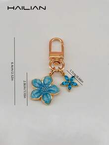 HAILIAN This Lightweight And Elegant Sakura-Shaped Keychain Is Made Of Alloy Material, Designed Specifically For Women, And Features A 5-Petal Sakura Hanging Decoration. It Is A Perfect Travel Accessory That Can Be Used As A Bag Charm Or Car Key Chain, And Also Makes An Ideal Gift For Couples On Birthdays And Holidays. - Aqua Blue - View 6