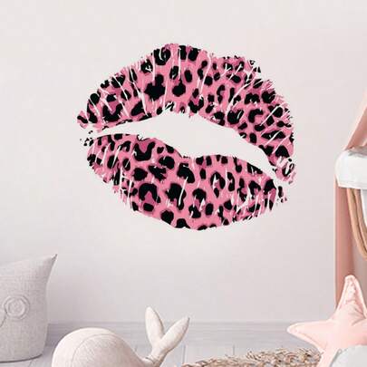 Leopard Print Lip Wall Sticker, Girls Bedroom Decor Decal, DIY Removable Waterproof Home Decoration, Suitable For Girls Bedroom, Dorm, Bathroom, Living Room And More. Can Be Used For Bedroom Decor, Room Decor, Valentine's Day Decor, Fall Decor, Classroom Decor And Other Removable Stickers, Wall Decals, Home Decor, Spring Decor To Refresh Your Home, Rama Decorative Stickers, Birthday Graduation Gift