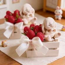 可爱兔子造型蜡模，树脂硅胶材质 - 拥有生动的眼睛和蓬松的耳朵，适用于制作蜡烛、肥皂、史莱姆、石膏、蜡制品 - DIY生日、情人节、复活节装饰品 - 耐用易清洗的硅胶模具，适合家居装饰或礼品制作，兔子配件，礼品制作，纹理细节，灵活的工艺工具 - 坐臥心型兔子矽膠模具 - 查看 3