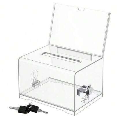 Clear Donation Storage Jar Trading Lock Ballot Raffle Suggestion Box Savings Money Ticket Container Acrylic Fundraising Collection Box