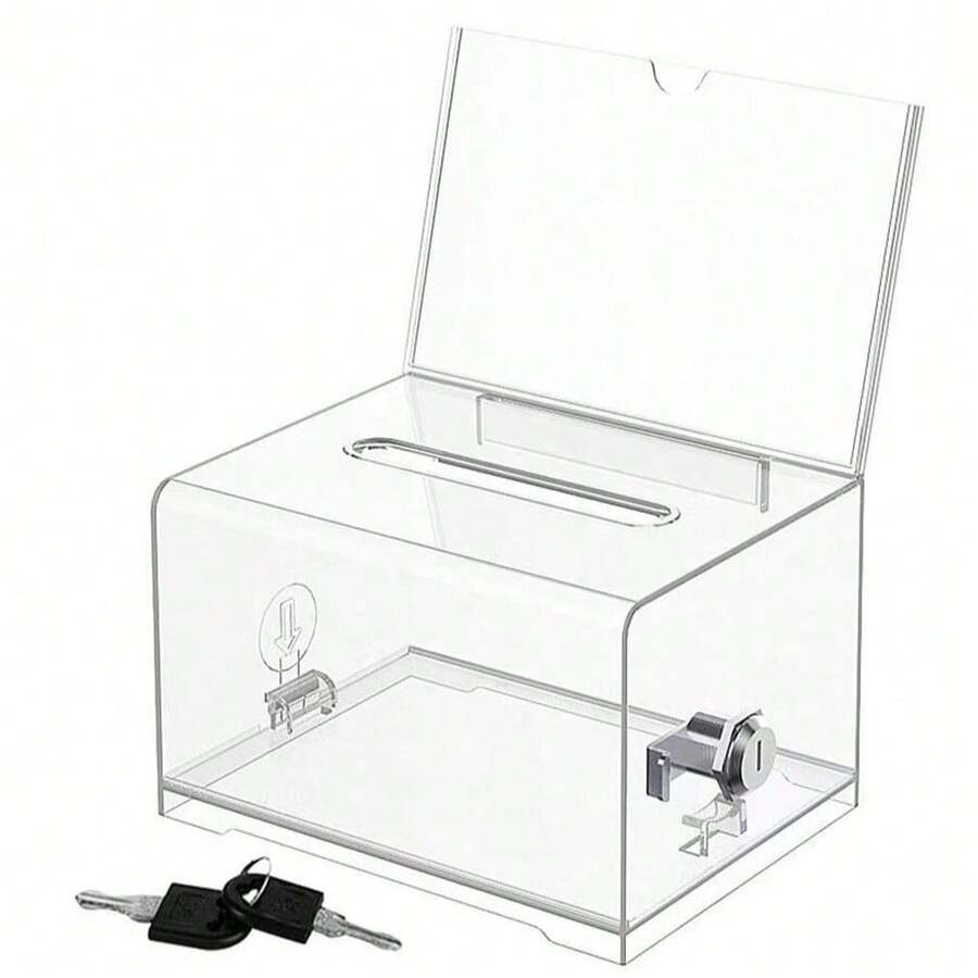 Clear Donation Storage Jar Trading Lock Ballot Raffle Suggestion Box Savings Money Ticket Container Acrylic Fundraising Collection Box - Multicolor - View 1