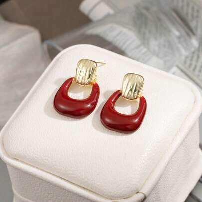 1 Pair Vintage Ankla Red Circle Earrings, Minimalist Elegant Design For Women