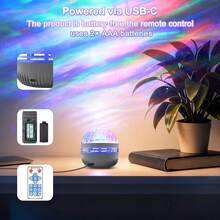 星空极光投影灯，吸顶式LED氛围灯，USB供电卧室/客厅夜灯，营造轻松氛围，可调光情调灯，理想之选（含遥控器，不含电池） - 彩色光 - 查看 10