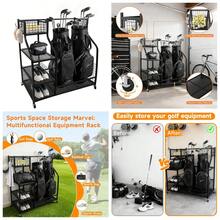 Sports Equipment Organizer, Golf Ball Storage Rack & Golf Bag Holder For Garage, With Storage Basket And Hooks, Indoor Outdoor Toy Ball Organizer For Golf Clubs, Basketball, Toys - Default - View 2