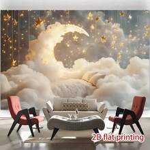 1pc Moon & Galaxy Party Backdrop Banner - 2D Flat Printed Polyester Decor, Suitable For Photography, Festivals, Birthdays, Weddings - No Electricity Needed, Easy Installation, Event Backdrop, Holiday Decoration, Dreamy Ambiance, Smooth Texture, 2D Flat - Multicolor - View 3