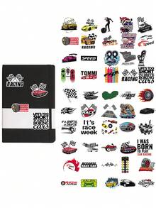 50/100 piezas de pegatinas de vinilo con temática de carreras y estampado de leopardo, adecuadas para scrapbooks, diarios, portátiles, cajas de almacenamiento de equipos, patinetas, botellas de agua, computadoras - Multicolor - Ver 11
