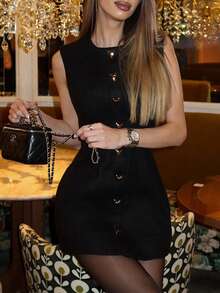 Elegant Casual Romantic Charming Fitted Bodycon Dress, Suitable For Daily Wear, Dates, Valentine's Day Black Summer - Black - View 3