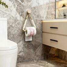 1/2pcs Rustic Style Paperless Tissue Paper & Towel Rack - Natural Wood Bark Bathroom Shelf, Rope & Wooden Ball System, Farmhouse Style Bathroom Accessory (Compatible With Roll Paper), Tissue Box - Multicolor - View 2