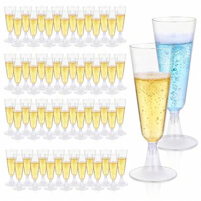 PUREDOVE 5/10/20/25/30/50pcs Transparent Plastic Champagne Glasses, Gold Glitter Party Decor, 130ml/5oz Reusable Clear Plastic Champagne Flute Cups, Durable And Elegant Flute Shape Wine Glasses, Suitable For Weddings, Cocktail Parties, Holidays, Christmas, New Year