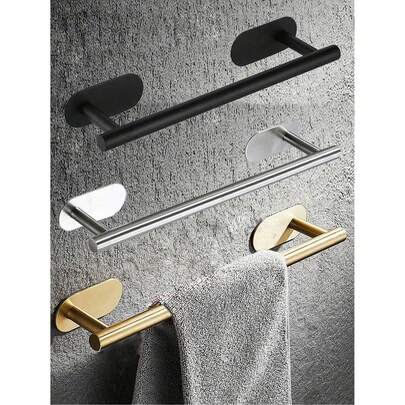 OBOVAY 1pc Luxury Gold Stainless Steel Self-Adhesive Towel Bar - Easy Installation Without Drilling, Wall-Mounted Towel Rack, Elegant Bathroom Decor, Bathroom Towel Holder, Bathroom Accessories, Adhesive Towel Rack, Wall-Mounted Bathroom Towel Rack, Bathroom Storage, Towel Hook, Towel Shelf, Bathroom Shelf, Bathroom Furniture, Bathroom Bathroom