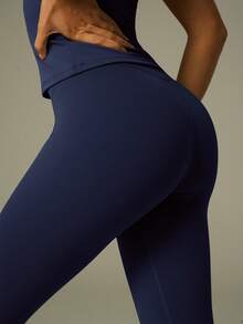 UONNOU Sporty Sculpting Loungewear Set | Stretchy Slim Fit Activewear - Navy Blue - View 7