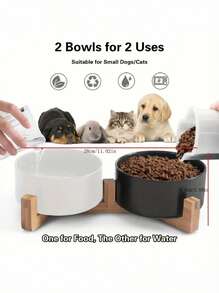 Non-Slip Ceramic Double Pet Food Bowl For Cats And Dogs - Prevents Spills And Slips, Easy To Clean And Durable